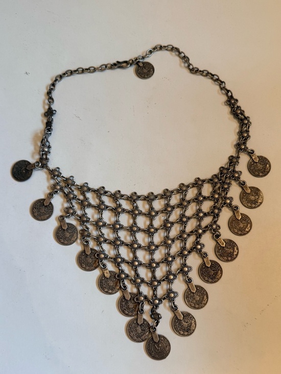 Free People Jewelry - Free People Antique Silver Coin Bib Necklace Boho Statement